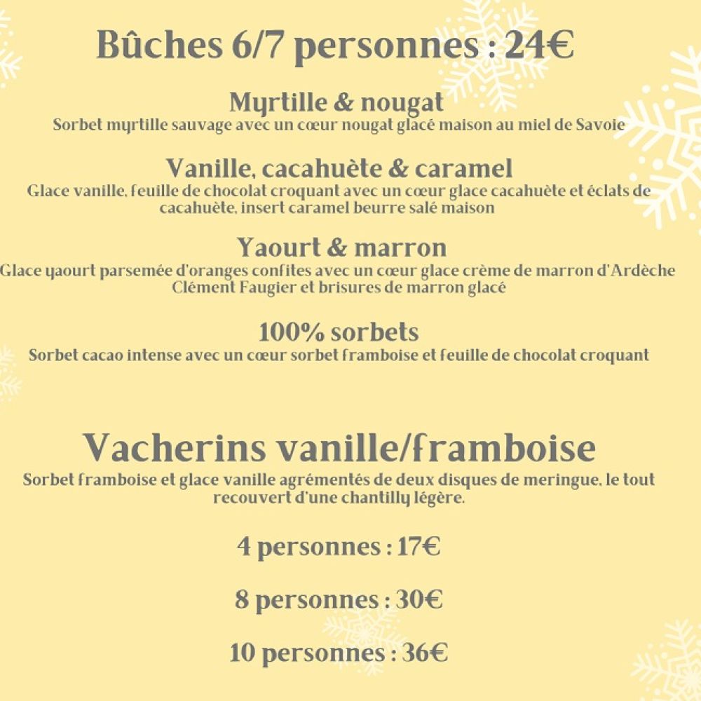 Tarifs buches et vacherins 2025 Glaces n Cows
